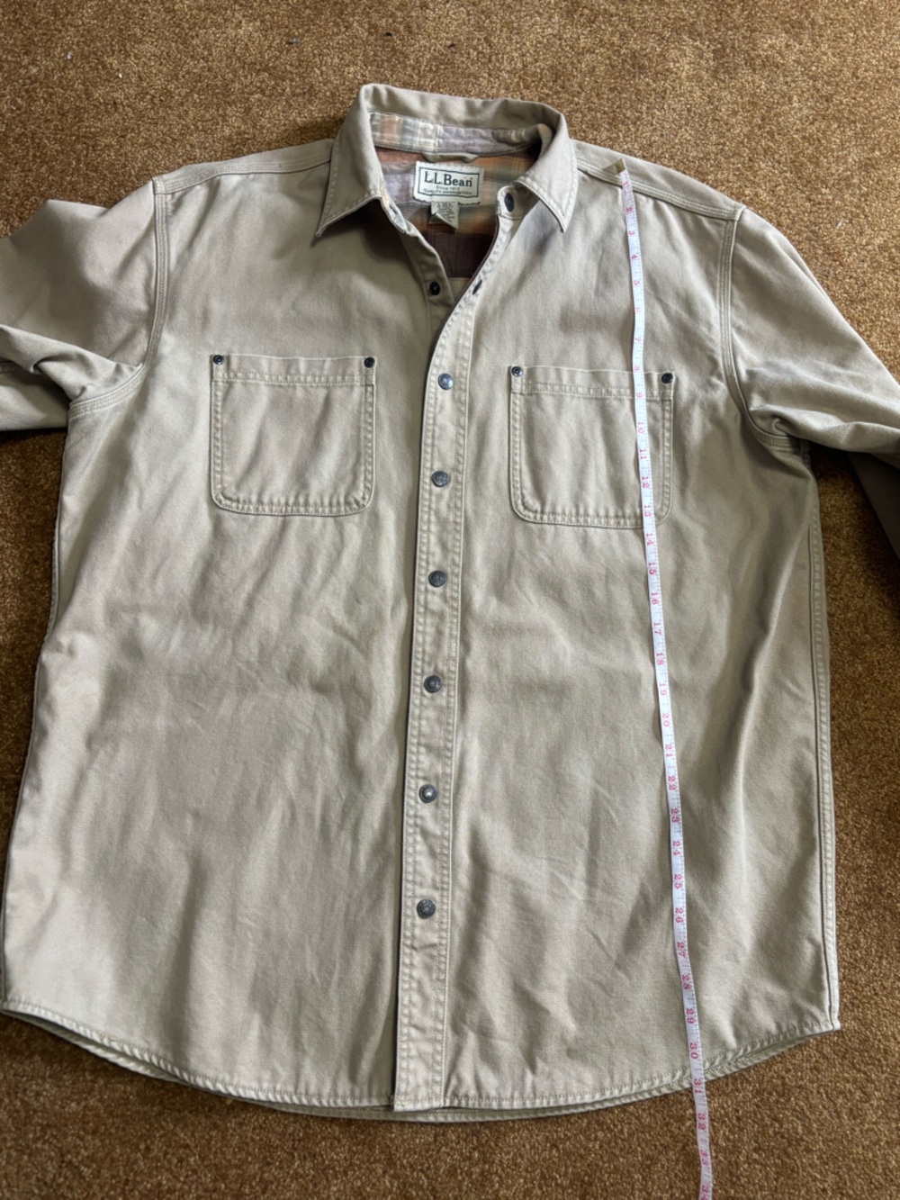 L.L.Bean Tan Canvas snap button Jacket - Picture 9 of 11
